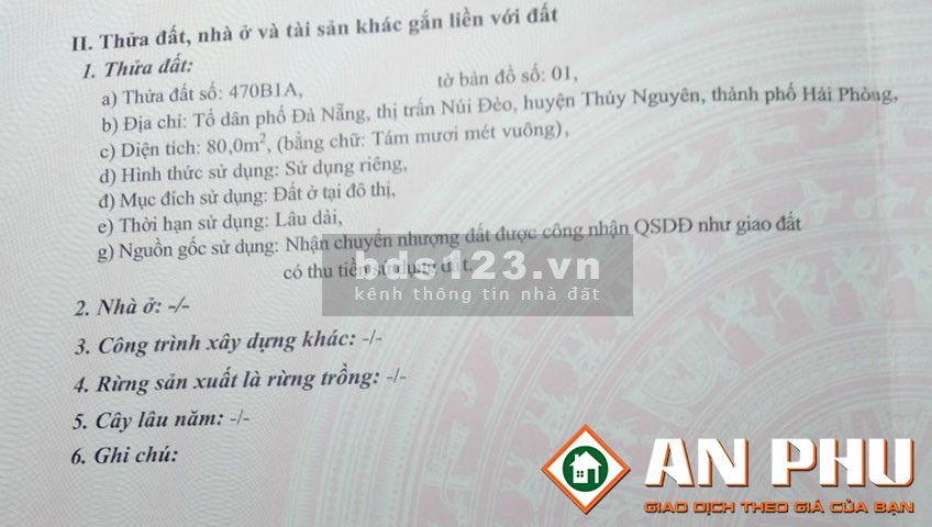 Chuyển nhượng lô đất đẹp tại Núi Đèo Thuỷ Nguyên Hải Phòng, giá bán 1.75 tỷ, sổ sẵn