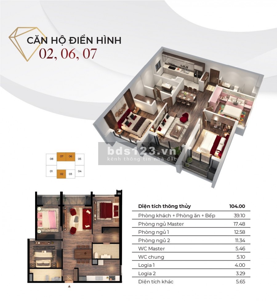 Chung cư Goldmark City DT 104m2 3PN suất ngoại giao đầy đủ nội thất 3.2 tỷ nhận nhà ngay