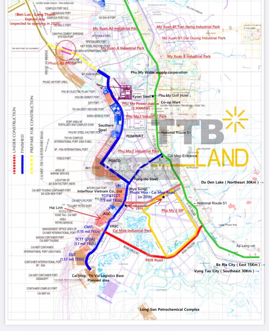 Bán đất và cho thuê đất 1ha - 500ha KCN Phú Mỹ, Bà Rịa - Vũng Tàu, đất có sổ hồng riêng