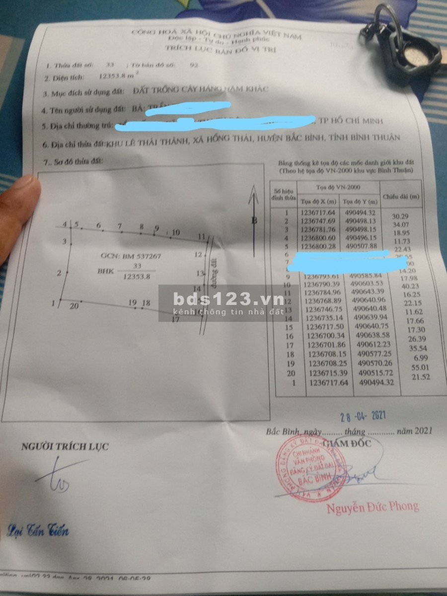 Bán 12.353m2 đất Bình Thuận xã Hồng Thái, Mặt tiền đường, sổ đỏ, pháp lí rõ ràng chính chủ