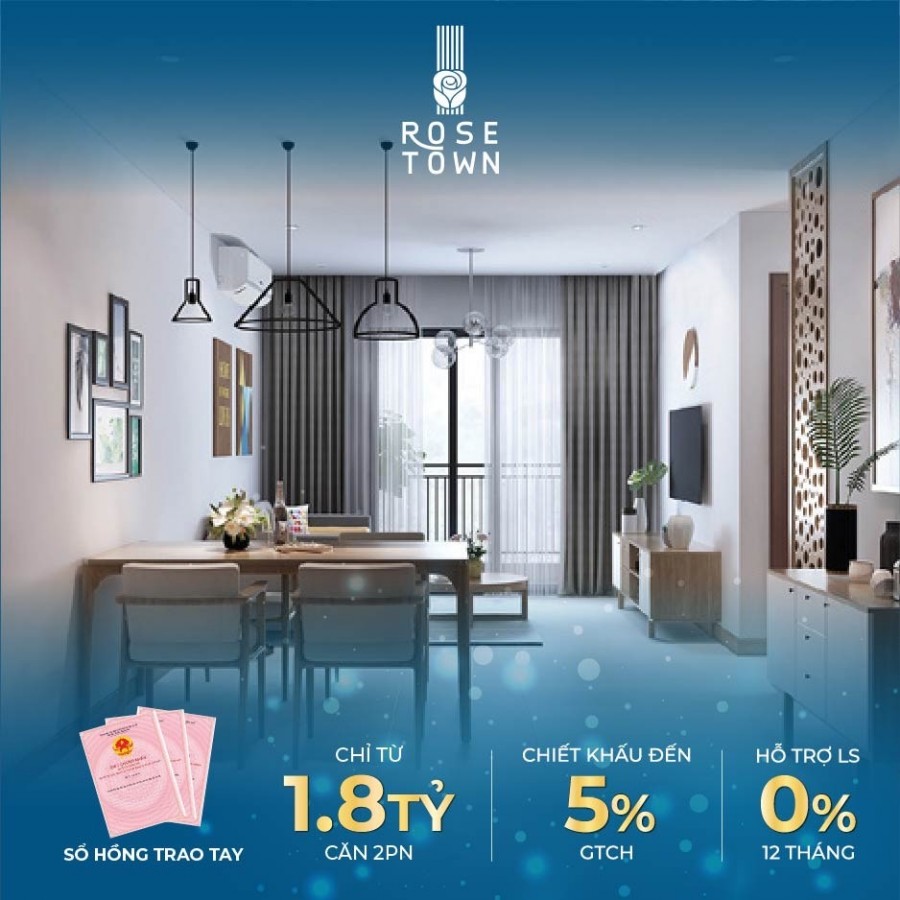 Mở bán khu căn hộ cao cấp đạt chuẩn chung cư Rose Town, giá tốt 1.9 tỷ, sổ hồng trao tay