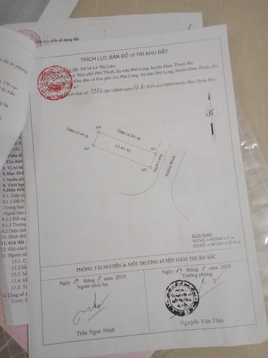 Bán đất dãy A1 lô số 15 CHỢ PHÚ LONG, Hàm Thuận Bắc, Bình Thuận giá tốt nhất mùa dịch