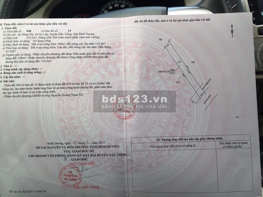 Bán đất mặt tiền nhựa An Lập, Dầu Tiếng, Bình Dương diện tích 5x47 100tc giá bsn 860 triệu