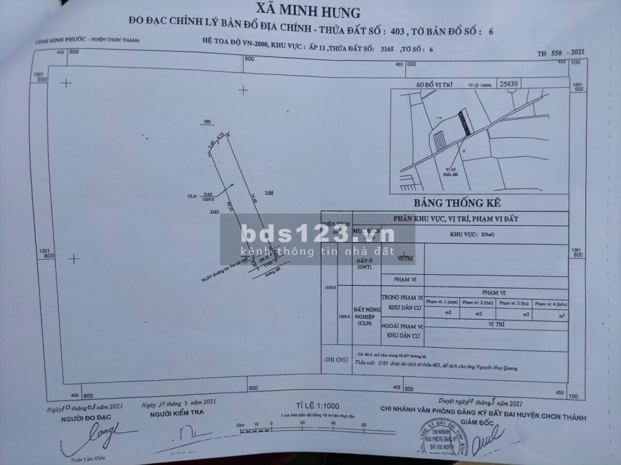 Chính chủ cần bán lô đất gần 1000m2 giá 100tr/m đất ở gần KCN Minh Hưng 3 Chơn Thành Bình Phước