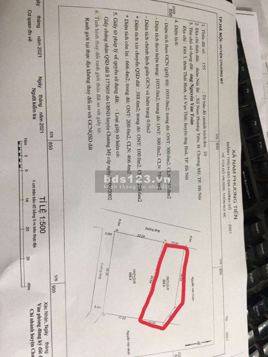 Bán đất diện tích sử dụng 388m2 tại Nam Phương Tiến, Chương Mĩ giá bán 930 triệu
