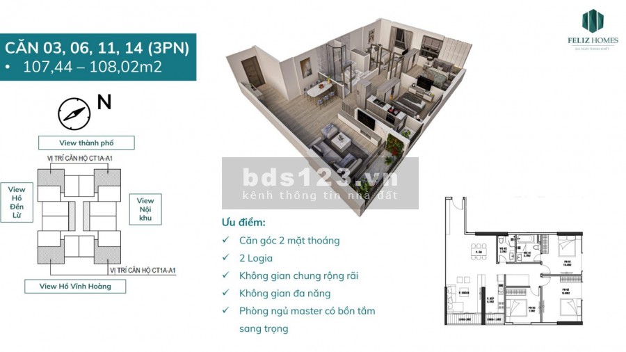 Trực tiếp chủ đầu tư cần bán căn góc 3 PN dự án Feliz Homes, vị trí đẹp, view thoáng
