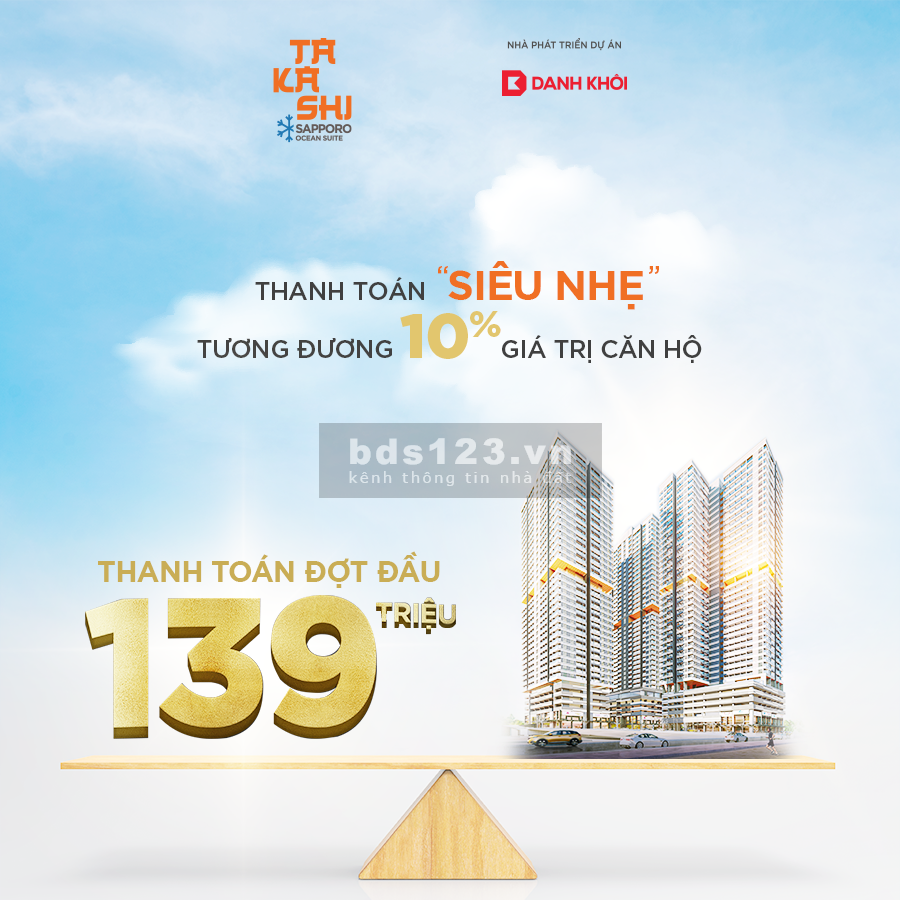 Mở bán căn hộ chung cư Takashi Ocean Suite, hỗ trợ vay ân hạn nợ gốc và hỗ trợ lãi suất 0%
