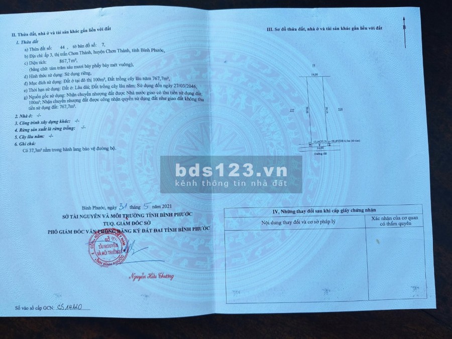 Cần bán đất mặt tiền Ấp 3, thị trấn Chơn Thành (đối diện cây xăng Quốc Tuấn) sổ sẵn