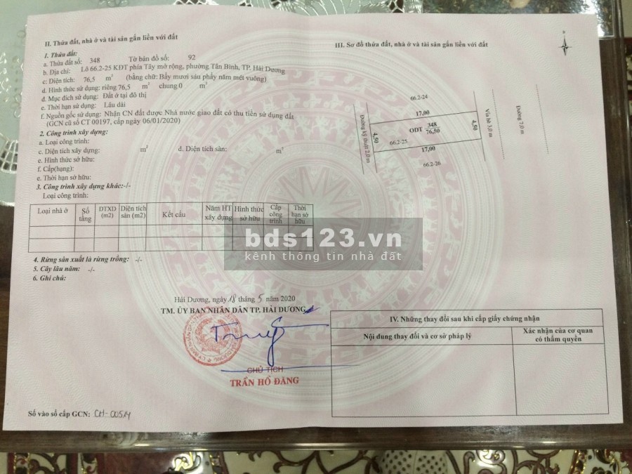 Bán đất Vịt cỏ Hồ Sen, ph Tân Bình, diện tích sử dụng 76.5m2, mt 4.5m, đường 13.5m, giá tốt