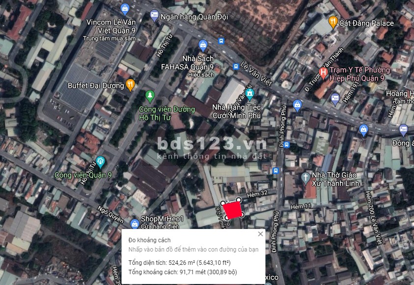 Diện tích 525m2 đất hẻm đường Đình Phong Phú Tăng Nhơn Phú B full thổ cư, giá tốt