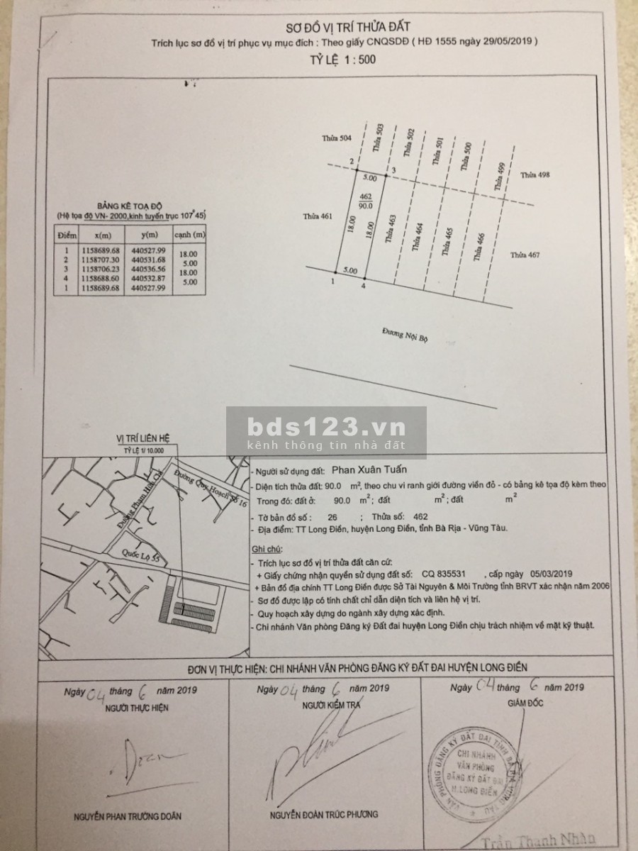 Cần bán gấp đất khu tái định cư tại thị trấn Long Điền, tỉnh BR-VT, giá 1.25 tỷ, bàn giao sổ ngay