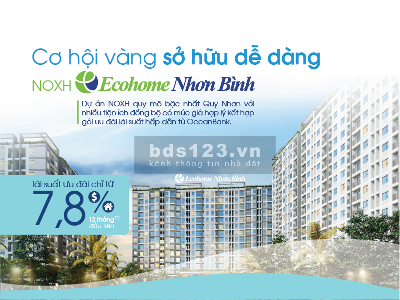 Bán nhà ở xã hội Ecohome Nhơn Bình hướng Nam 2 phòng ngủ, 2 nhà vệ sinh, giá 664 triệu