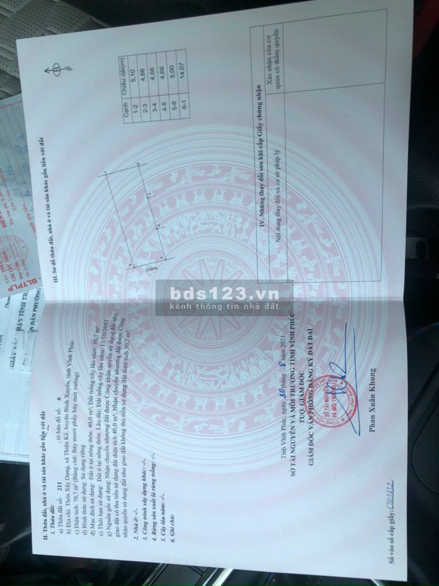 Bán nhanh 71m2 đất Thiện Kế, Bình Xuyên gần chợ Quang Hà giá bán chỉ 4xxtr