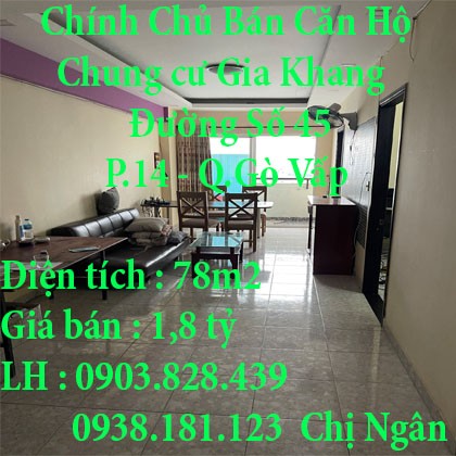 Chính chủ cần bán căn hộ ở chung cư Gia Khang, Quận Gò Vấp giá tốt, giấy tờ pháp lý đầy đủ