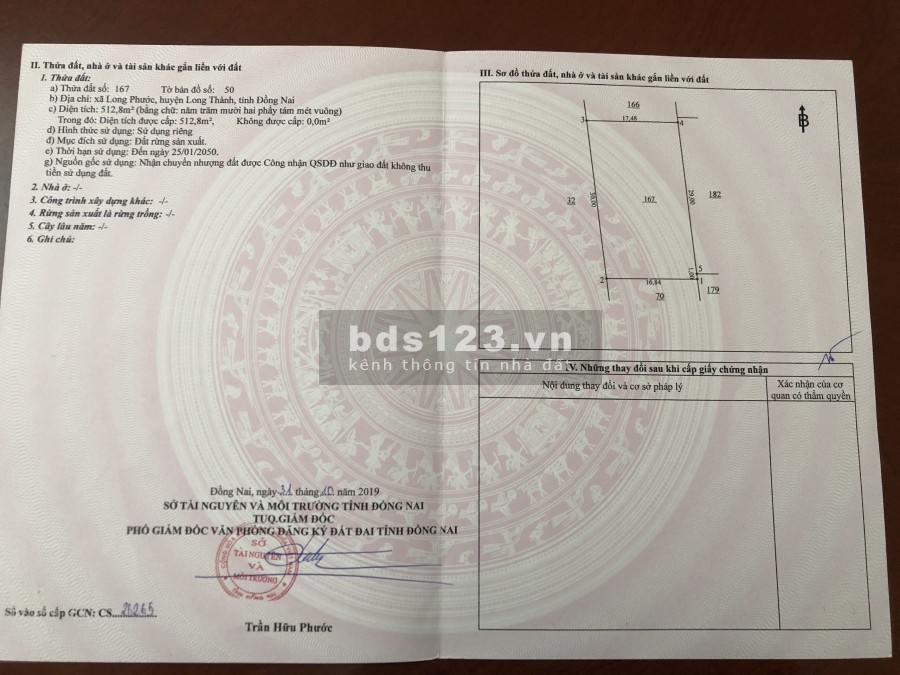 Bán 513m2 đất Long thành, gần sân bay, đường 7m, sổ đỏ chính chủ, thích hợp đầu tư