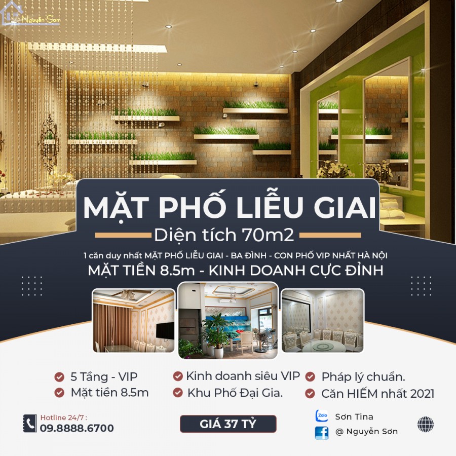 Mặt phố Liễu Giai tiện kinh doanh vip mặt tiền 8.5m diện tích 70m2 giá bán nhanh 37 tỷ