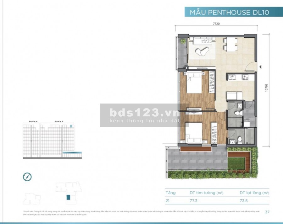 Bán căn penthouse DL10 77,3m2 view sông SG siêu đẹp dự án D’lusso Emerald Quận 2