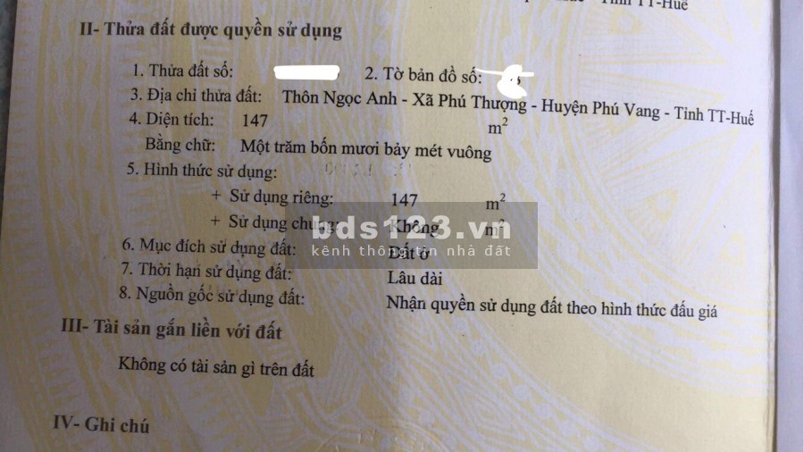 Đất diện tích sử dụng 147m2 đường 19,5m khu quy hoạch Ngọc Anh, thành phố Huế