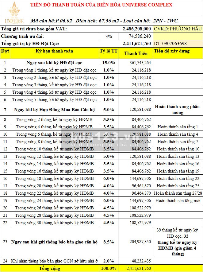 Cần bán căn góc 2PN, view hồ bơi, giá gốc chủ đầu tư, trả trước 500tr,chia 24 đợt thanh toán nhẹ