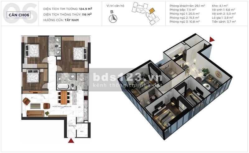 Bán căn hộ 3 ngủ tầng 31 của dự án Sunshine City với thiết kế hợp lý và view cho tất cả các phòng