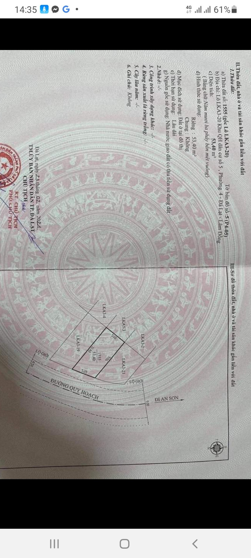 Chính chủ cần bán lô đất xây dưng trong khu quy hoạch số 5 An Sơn Đà Lạt giá 3.7 triệu