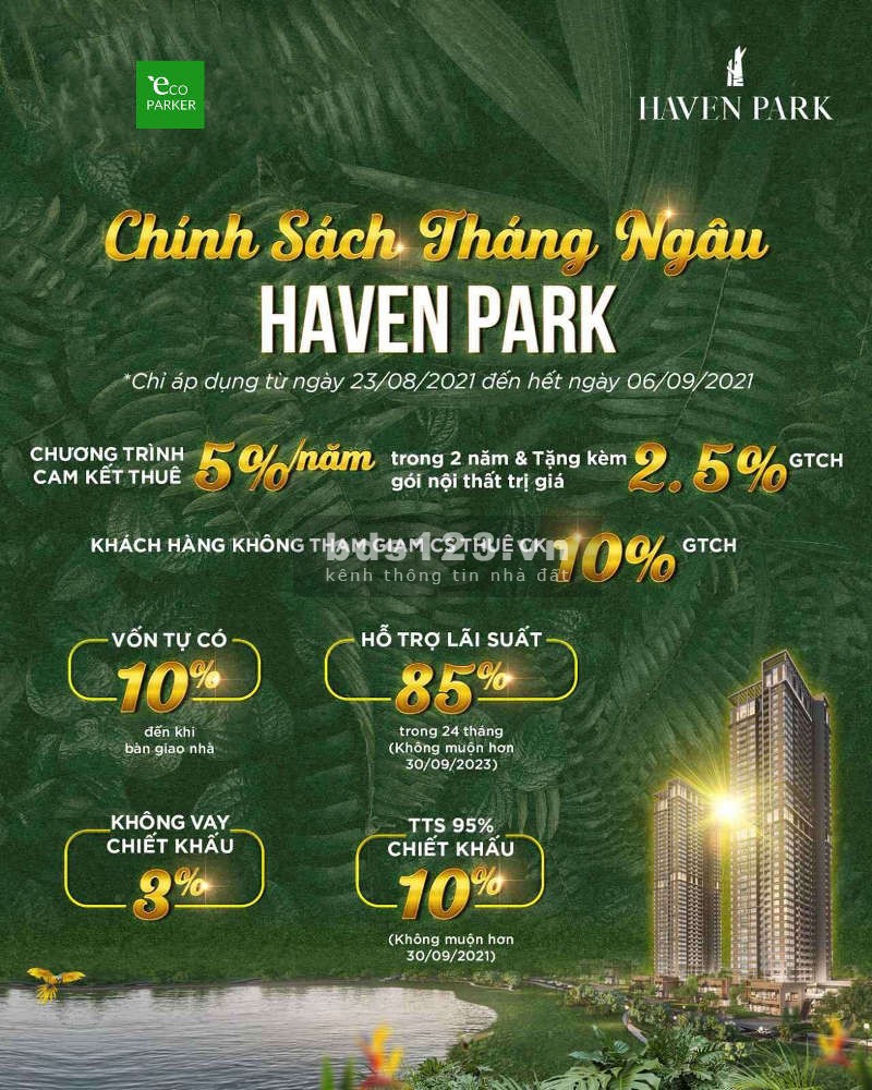 Siêu hiếm căn hộ 2 pn - 2 wc 2 lô gia tặng kèm sân vườn riêng 12m, dự án Haven Park