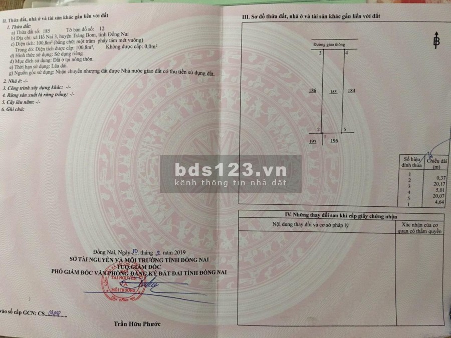 Chính chủ bán lô đất ngay Hố Nai diện tích sử dụng 100m2 thổ cư (có Hình Sổ thực tế)
