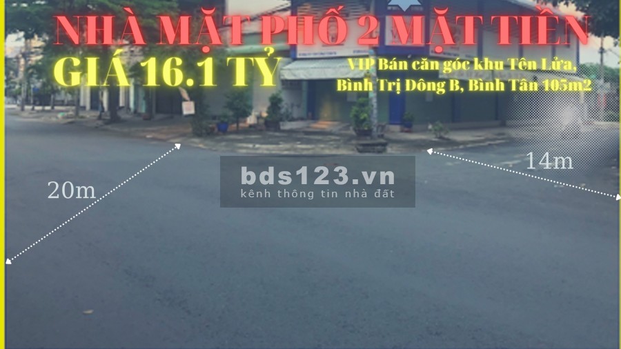 VIP Căn góc giá 16.1tỷ khu Tên Lửa, Bình Trị Đông B, Bình Tân DT-105m2