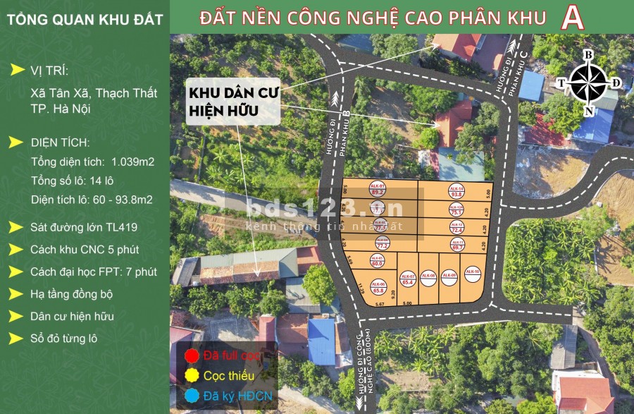 Đất nền Công Nghệ Cao - Tân Xã Hòa Lạc pháp lý an toàn tuyệt đối, sổ đỏ từng lô và full thổ cư
