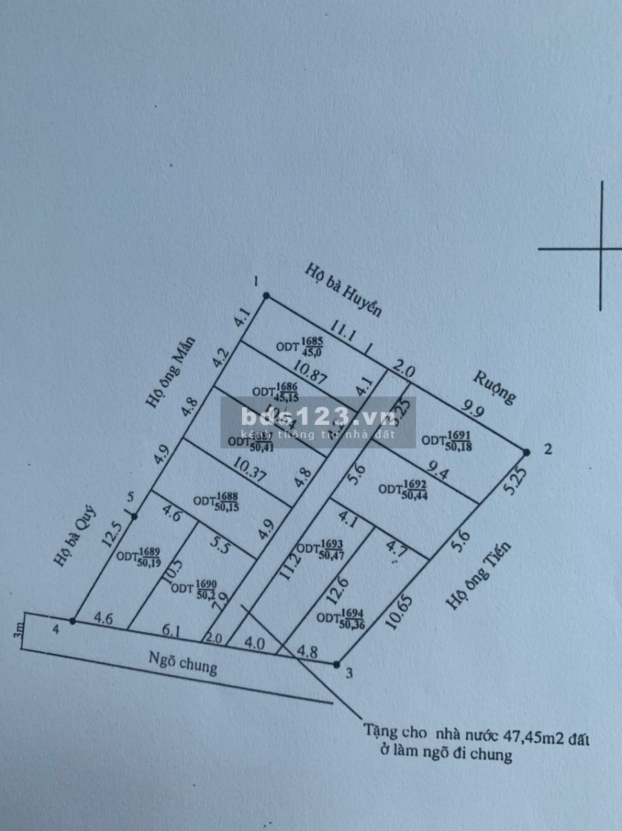 Chính chủ cần bán nốt 4 lô đất còn lại ở ngõ 38 Tràng Cát.DTMB 50m2/ lô. Giá 15.5 tr/m2