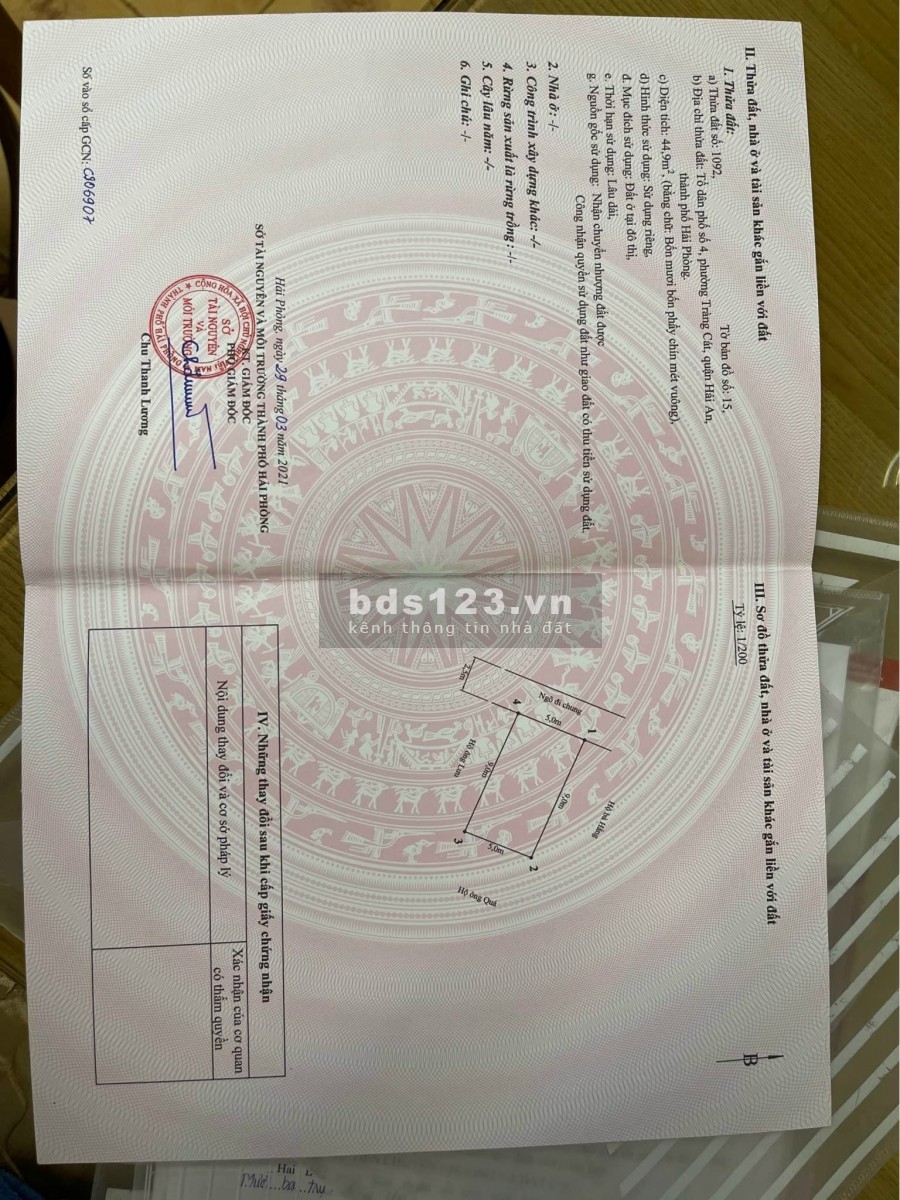 Bán nhanh lô đất ngõ 6 Tràng Cát Hải An diện tích sử dụng 45m2 giá bán chỉ 760 triệu