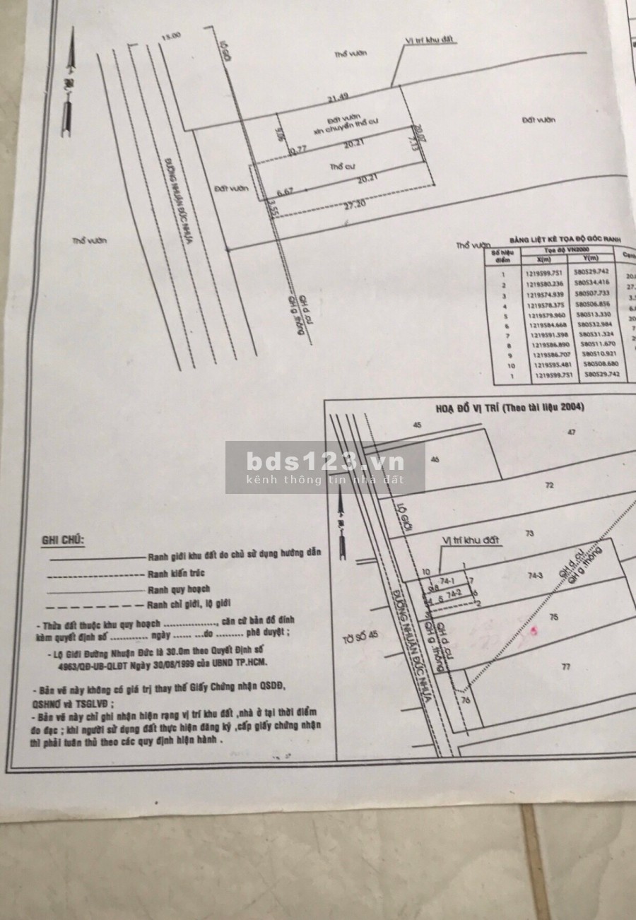 Cần bán đất mặt tiền đường Nhuận Đức lộ lớn xã Nhuận Đức đất giáp ngã tư Nguyễn Thị Rành