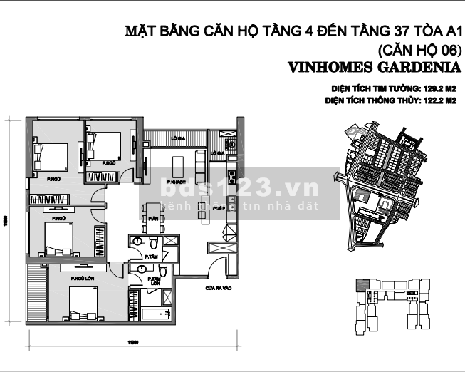Bán gấp căn 4 ngủ, tầng trung, 122m2 Vinhomes Gardenia, Hàm Nghi, giá 5.3 tỷ, lh: 0967839010