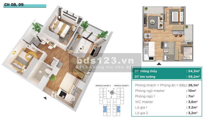 Bán căn hộ 2PN - 1VS diện tích 55m2 dự án Imperia Smart City - Tây Mỗ full nội thất cơ bản