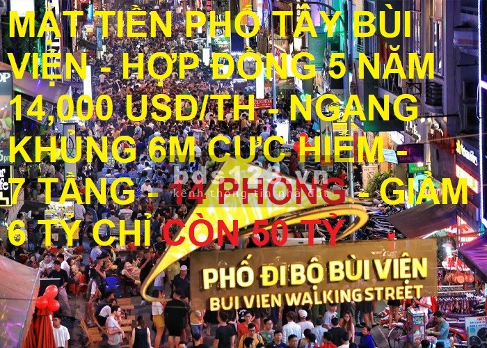 Bán tòa nhà 7 tầng mặt tiền phố Tây Bùi Viện Quận 1 giảm 6 tỷ còn 50 tỷ sổ sẵn chính chủ