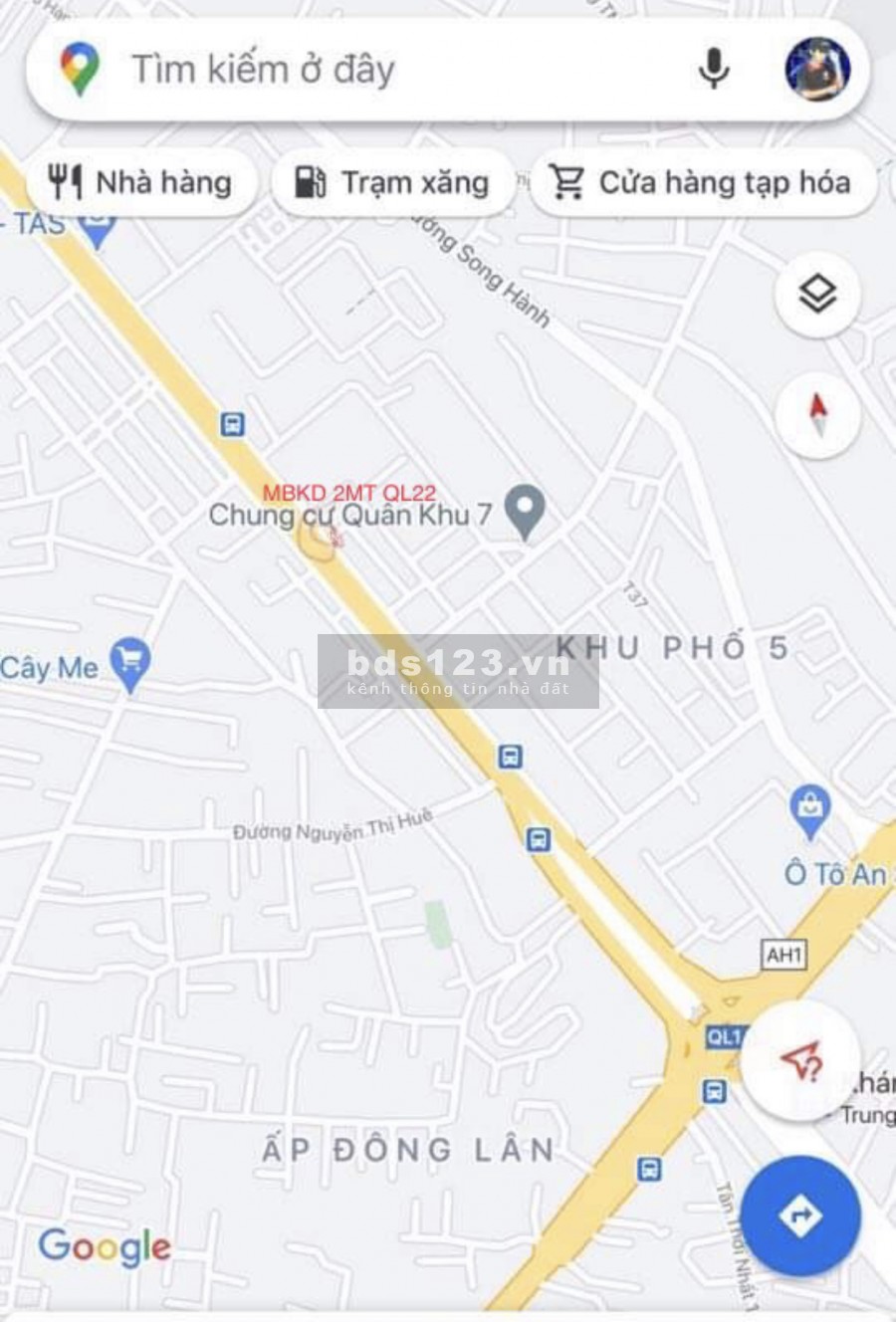 Cho thuê mặt bằng kinh doanh - văn phòng Tầng Trệt - 2 MT- QL22 - hẻm thông xe tải
