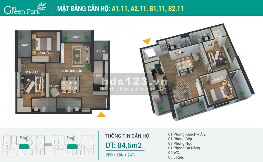 Chính chủ bán cắt lỗ căn hộ 2 phòng ngủ với 3 ban công cực thoáng tại Phương Đông Green Park