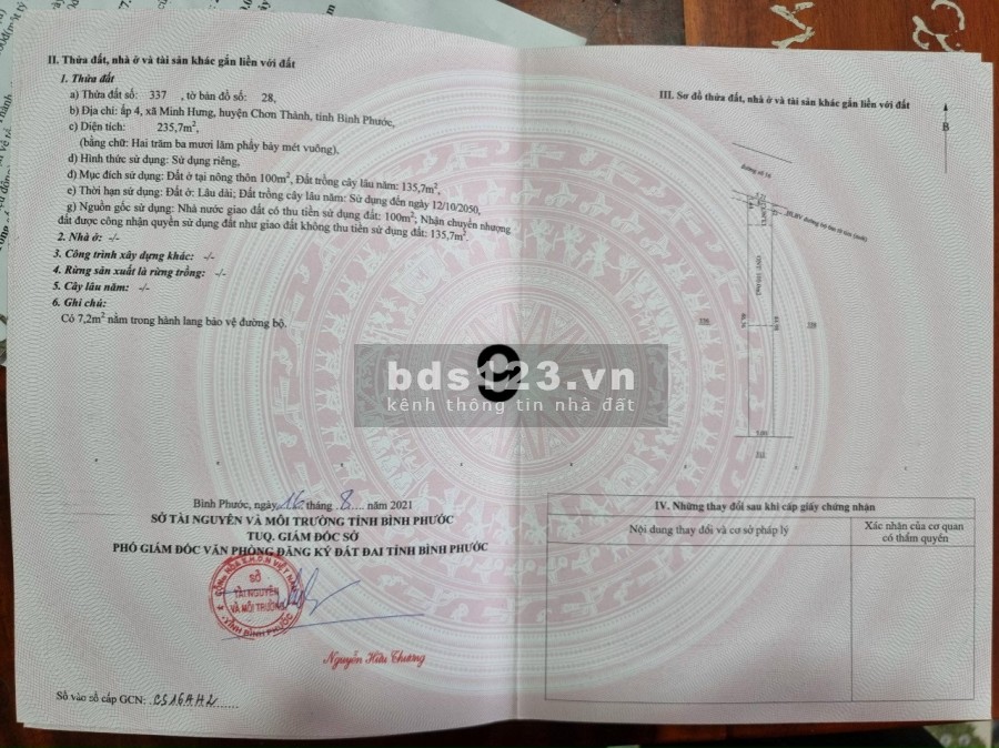 Đất nền chơn thành giá rẻ-Chủ kẹt vốn mua dịch nên bán gấp diện tích 225m2 chỉ 475 tr