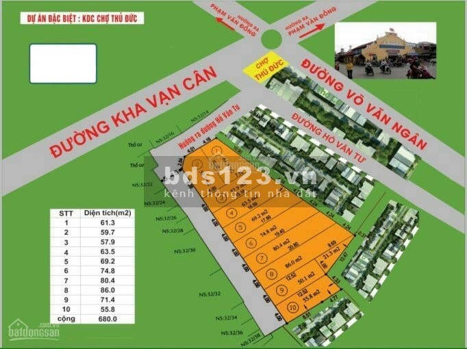 Bán đất đường Hồ Văn Tư, phường Trường Thọ, TP.Thủ Đức. Gần chợ Thủ Đức. 5,2 tỷ 61m2