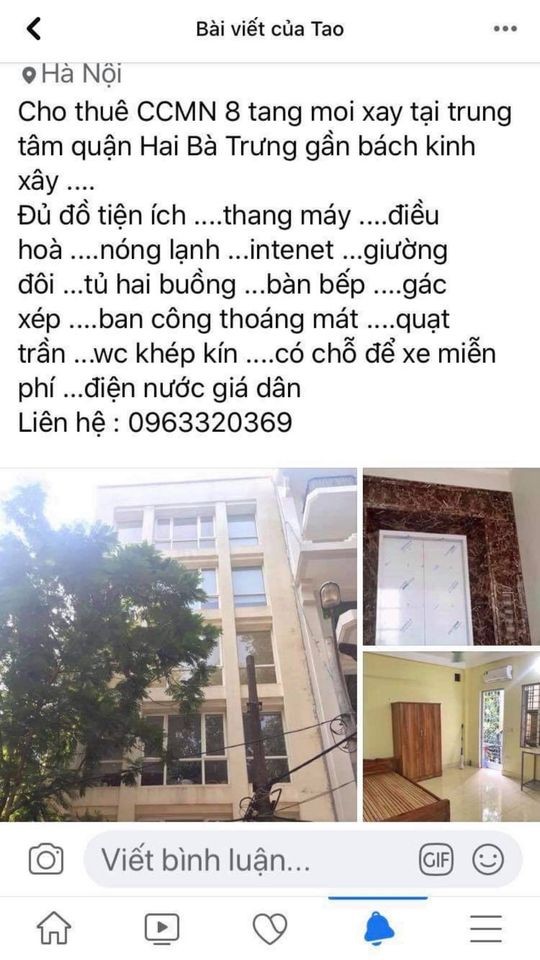 Cho thuê phòng chung cư mini tại chợ mơ bạch mai gần bách kinh xây liên hệ 0963320369