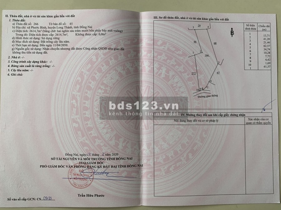 Diện tích 2615m2 ngay khu công nghiệp phước bình khách mua đầu tư bao sinh lời