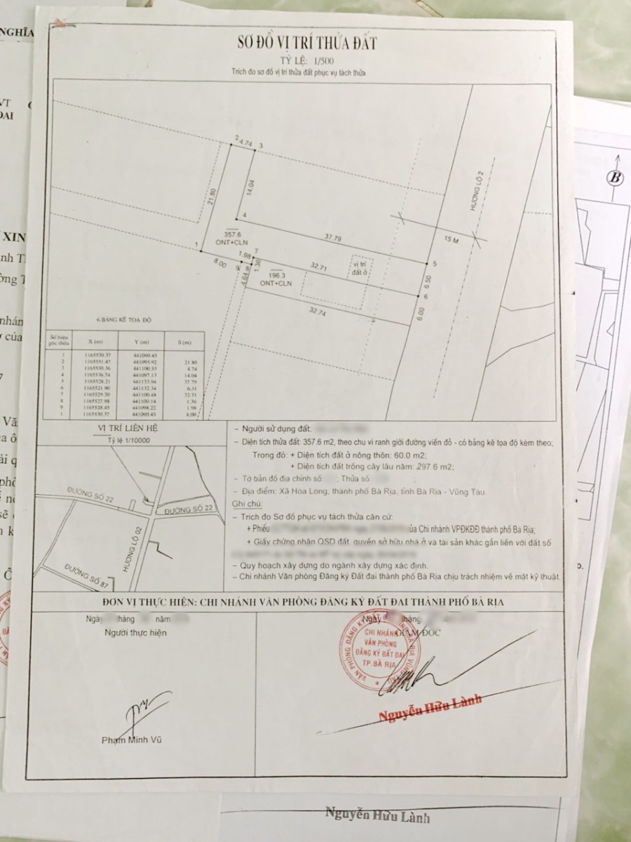 Bán đất thổ cư mặt tiền đường Hương lộ 2 tại thị xã Hòa Long, TP Bà Rịa