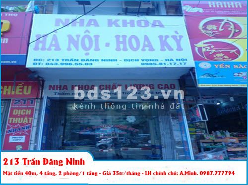 Cho thuê nhà nguyên căn mặt phố 4 tầng mt 40m2, phố Trần Đăng Ninh, giá 30 triệu/tháng