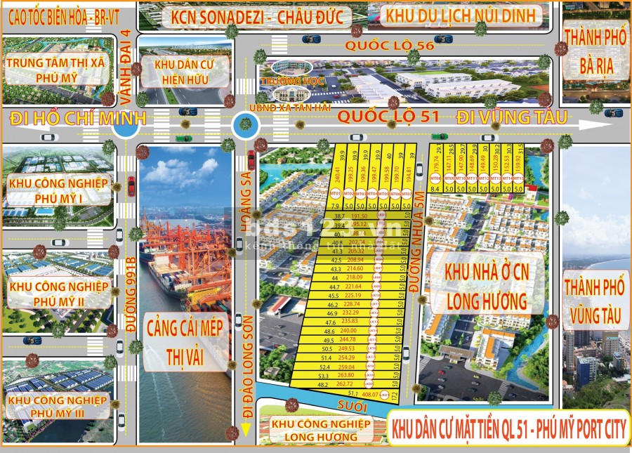 Bán đất mặt tiền Quốc Lộ 51 thị xã Phú Mỹ, vị trí độc tôn duy nhất hiện nay tại Phú Mỹ