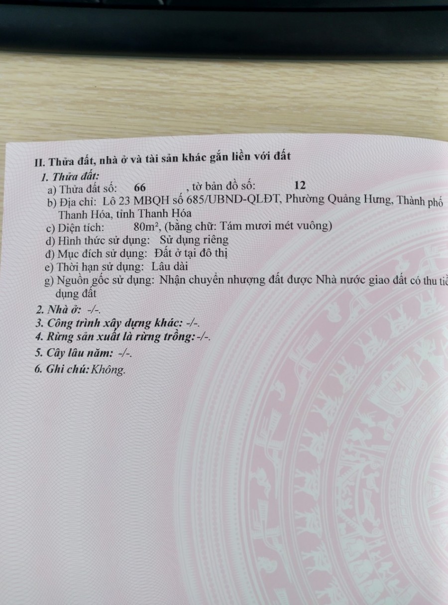 Gia đình cần bán lô đất ngay đường Trần Bình trọng phường Quảng Hưng TP Thanh Hóa