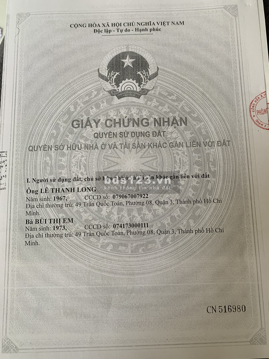 Chính chủ cần bán nhà 6m X 8m số 49 Trần Quốc Toản kiên cố gồm hầm trệt lững 4 lầu và sân thượng