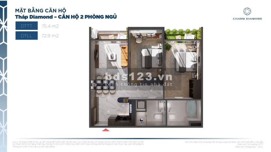 Bán CH Charm Diamond 72m2 2PN Ngay VINCOM PLAZA BD TT 25% Nhận Nhà