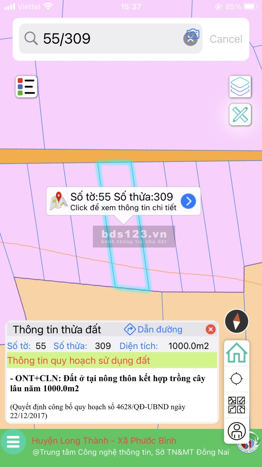Bán đất Phước Bình Long Thành 1000m2 quy hoạch màu hồng ONT bao lời