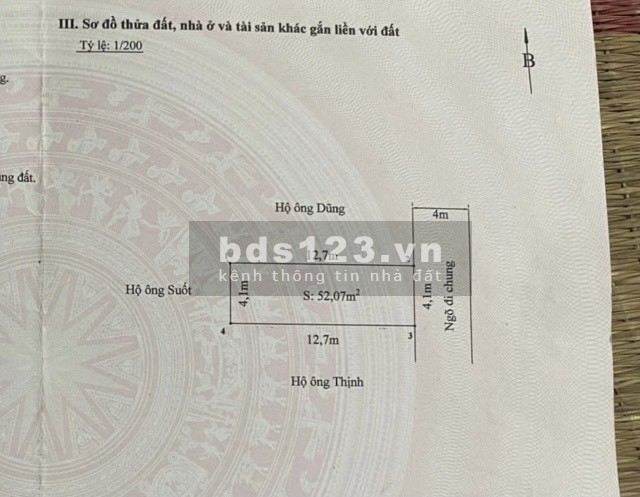 Bán nhanh lô đất ngõ 273 Đằng Hải ô tô đỗ cửa diện tích sử dụng 52,3m2 ngang: 4.1m