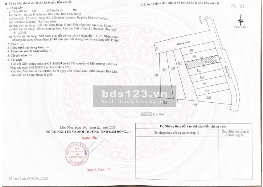 Đất mặt tiền Nguyễn Văn Cừ nối dài(Lộ giới 24m).Bảo Lộc–Sổ hồng riêng-Trả trước 70% Công chứng sang tên ngay